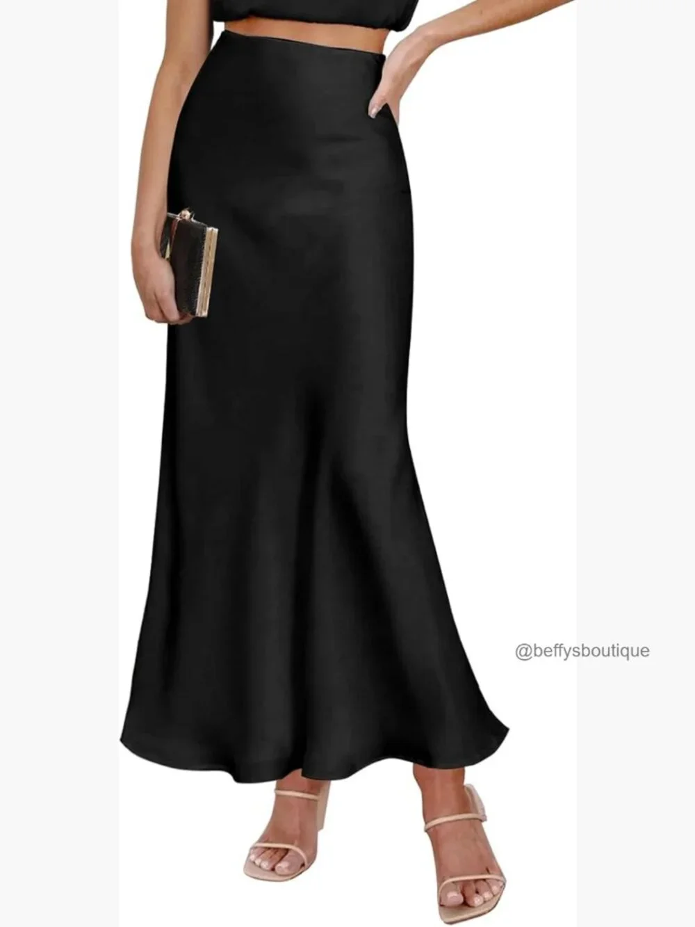 Maxi Satin Skirt High Waisted A-Line Flowy Elegant Office Party Wear - Picture 1 of 7